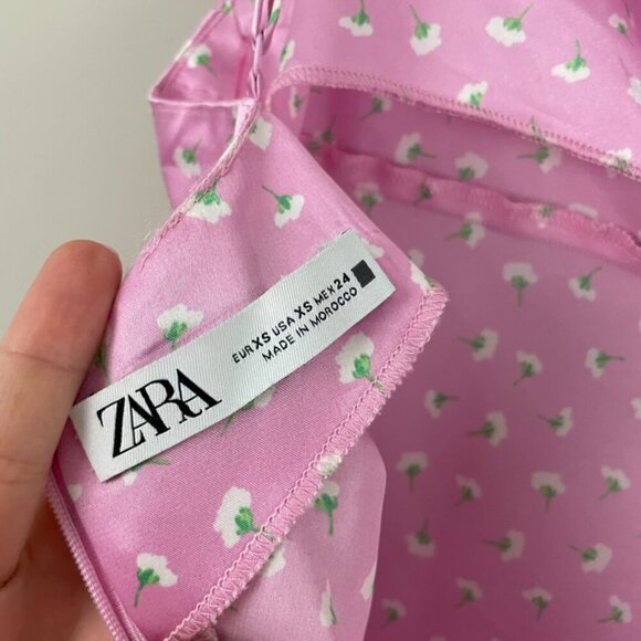 Zara Pink Satin Floral Cami Mini Slip Dress Blogger Fav Size XS - Picture 5 of 6